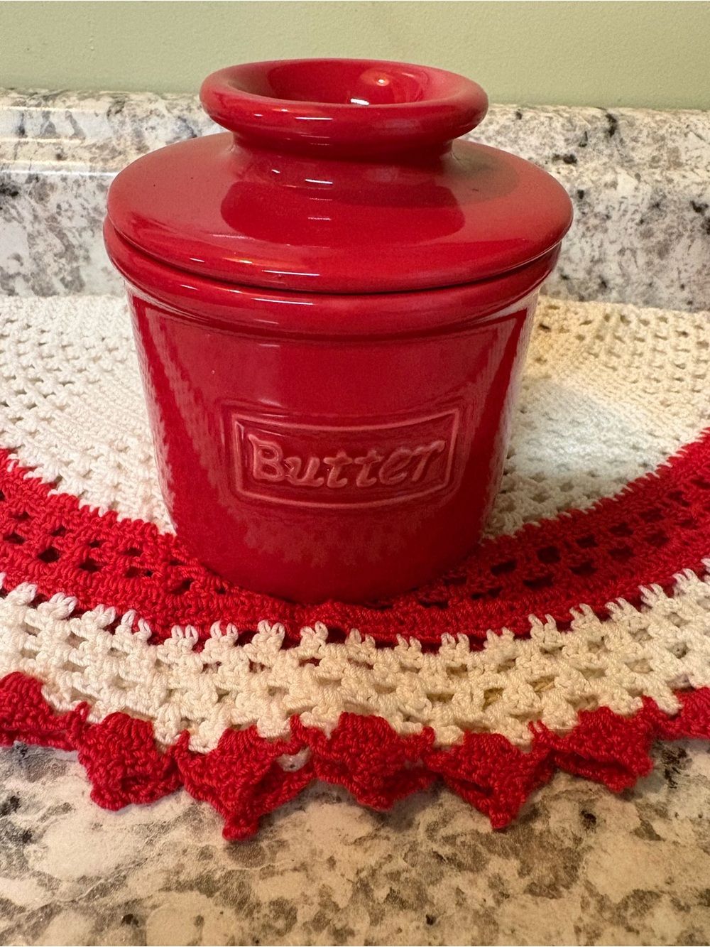 Red Ceramic Butter Bell Crock with Lid